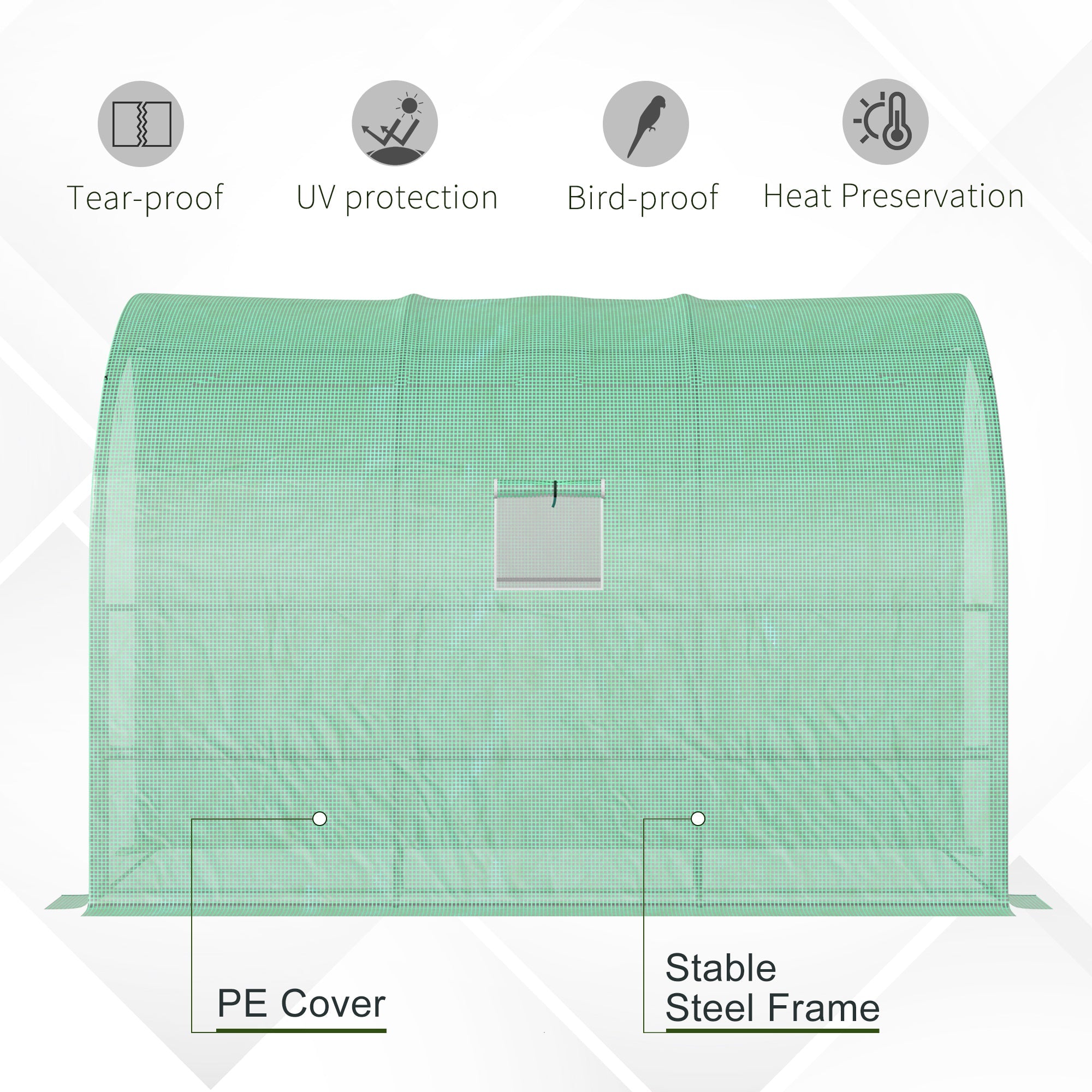 Outsunny Walk-in Wall Lean-to Greenhouse, 10' x 5' x 7' Outdoor Gardening Green House with PE Cover, Windows, Shelves and 2 Zipper Doors, Green