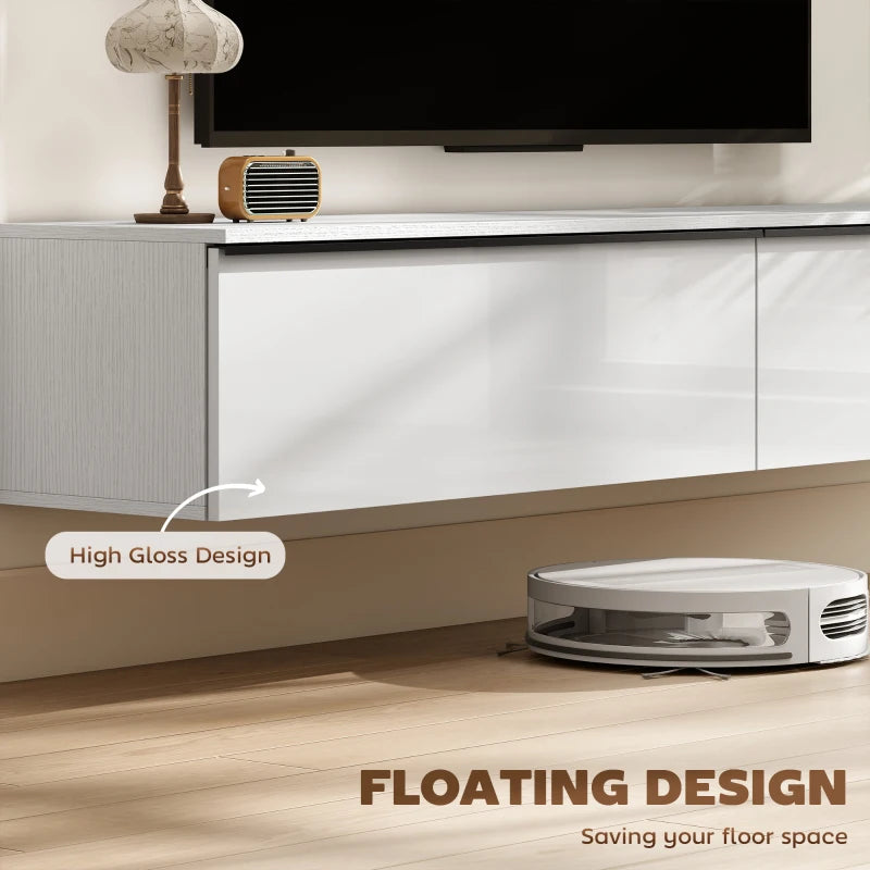 Wall Mounted TV Stand, Floating TV Cabinet with Storage, for TVs up to 80", High Gloss Effect, White