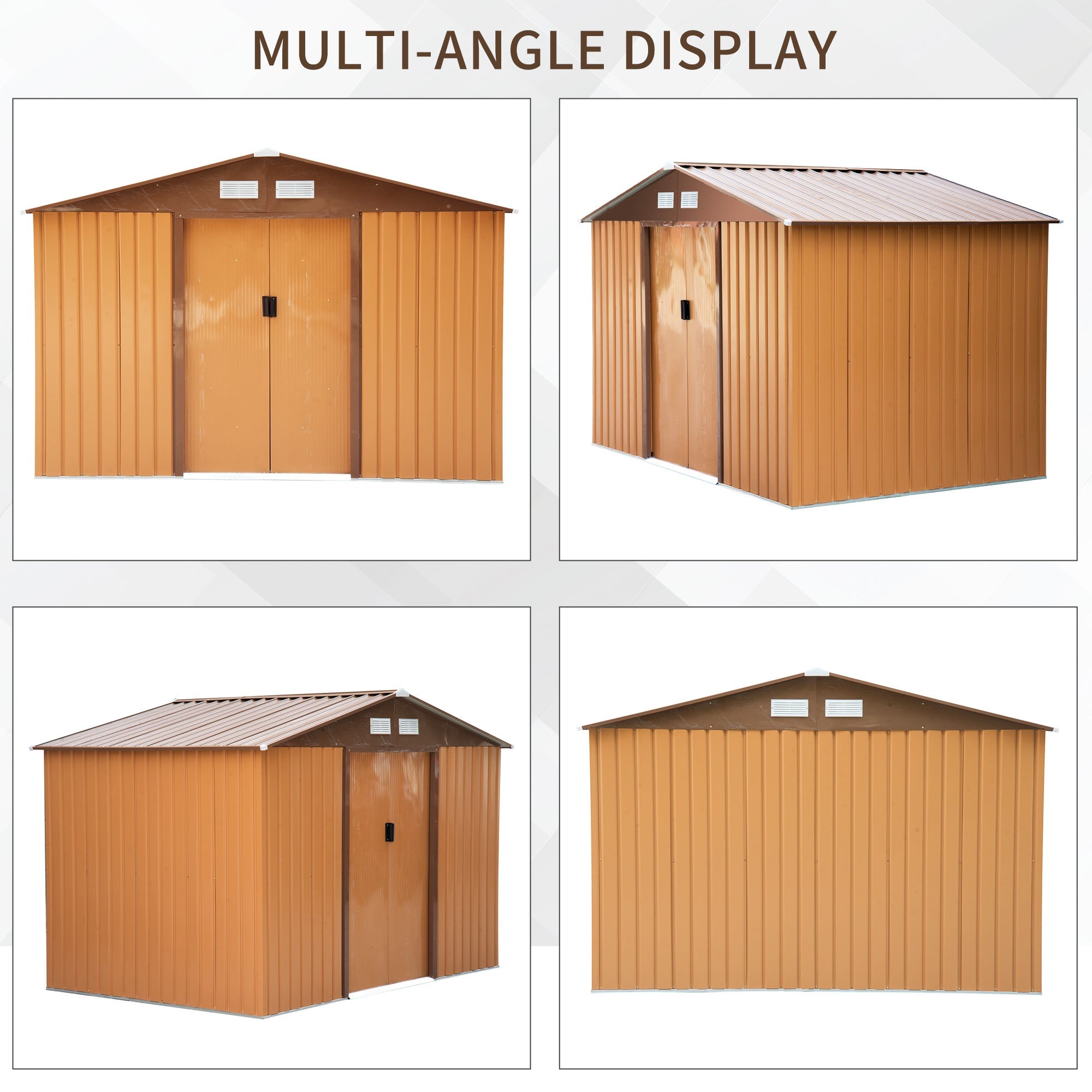 Outsunny Outdoor Garden Storage Shed 9.1'x 6.4' x 6.3' Steel Floor Foundation Patio Metal Tool House Double Doors