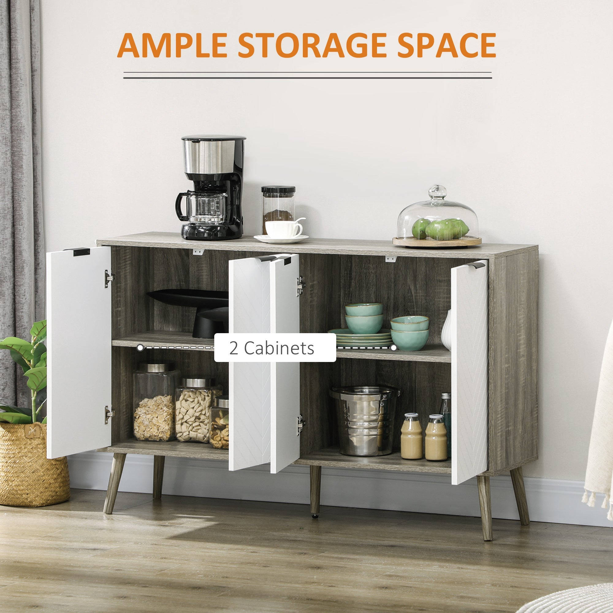 HOMCOM Greyish Brown Storage Cabinet: Sideboard Bar Cabinet, Accent Cupboard with Adjustable Shelves for Kitchen, Dining Room