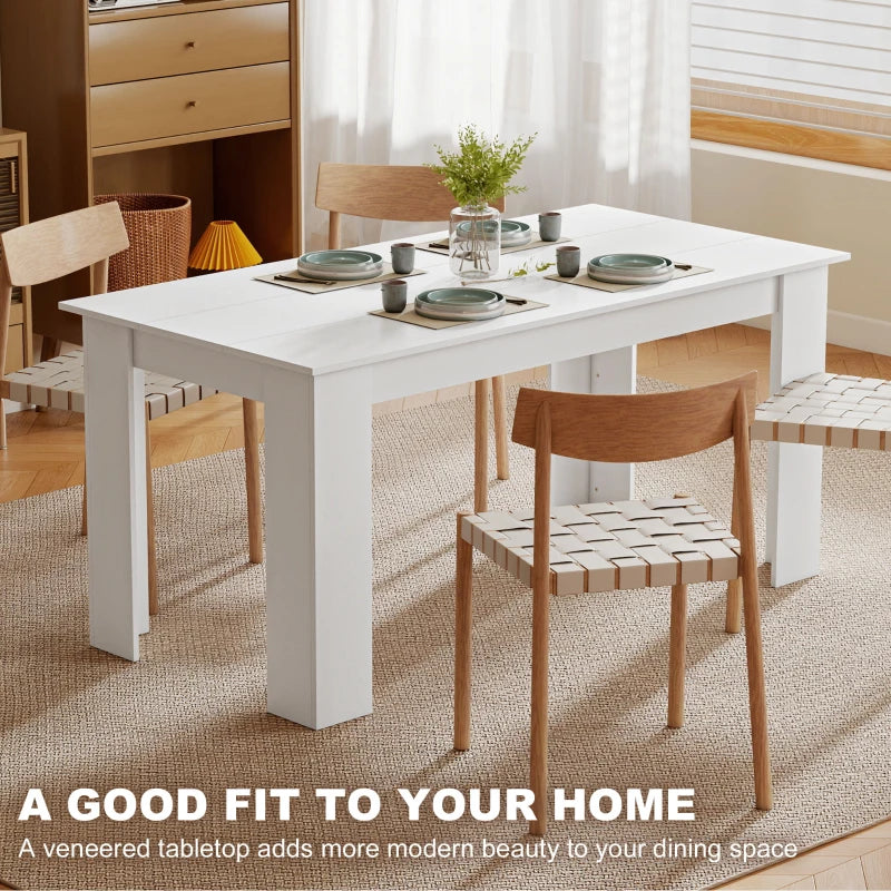 63" Kitchen Table for 4-6 People, Dining Table with Wood Effect for Dining Room, White