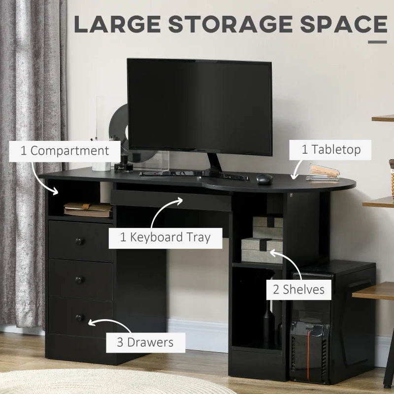Computer Desk with Storage, Home Office Laptop Table with Shelves and Drawers, Modern Workstation Desk with Keyboard Tray for Study, Living Room, Black