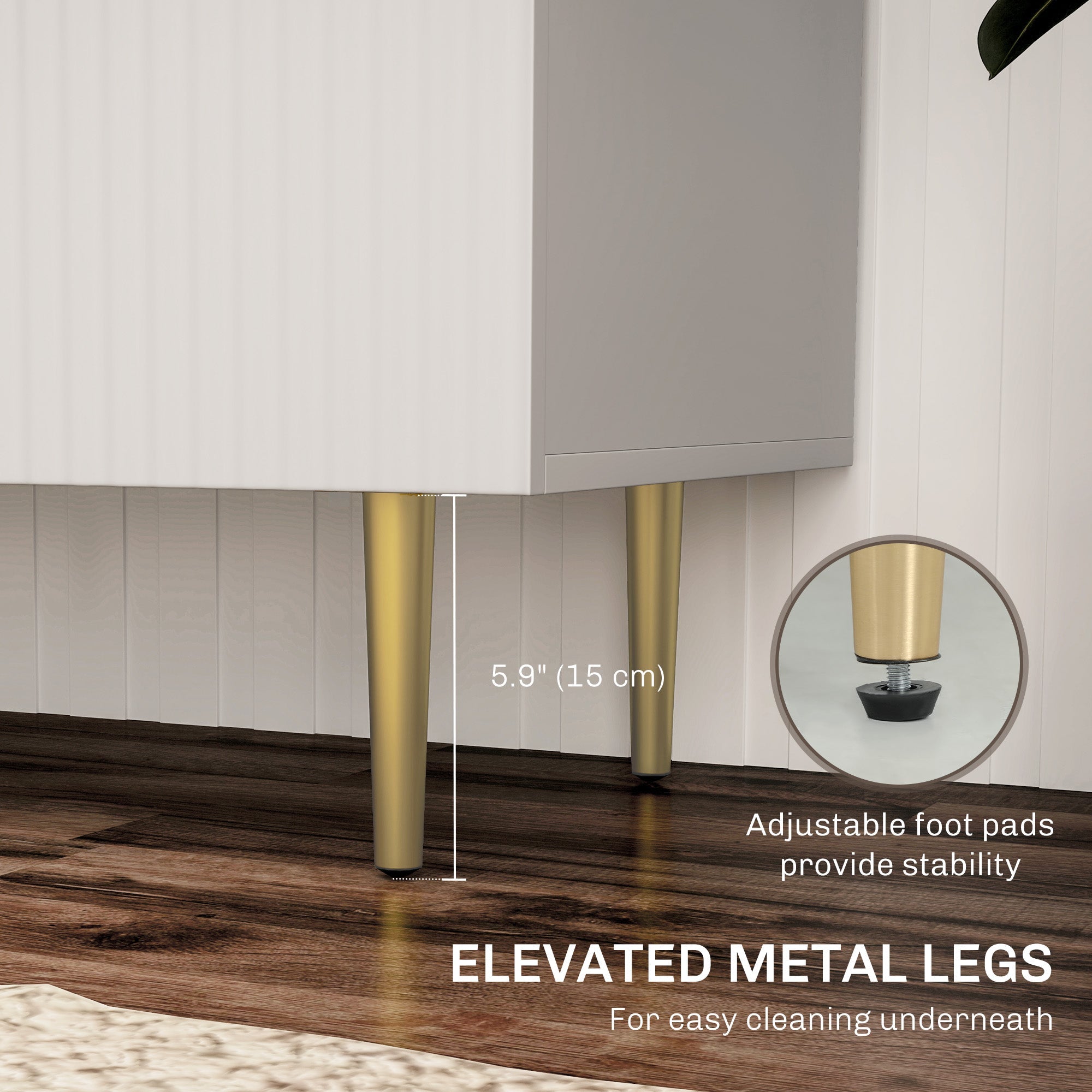 HOMCOM Modern Kitchen Storage Cabinet, Sideboard Buffet Cabinet with Adjustable Shelves and Metal Legs for Kitchen, White