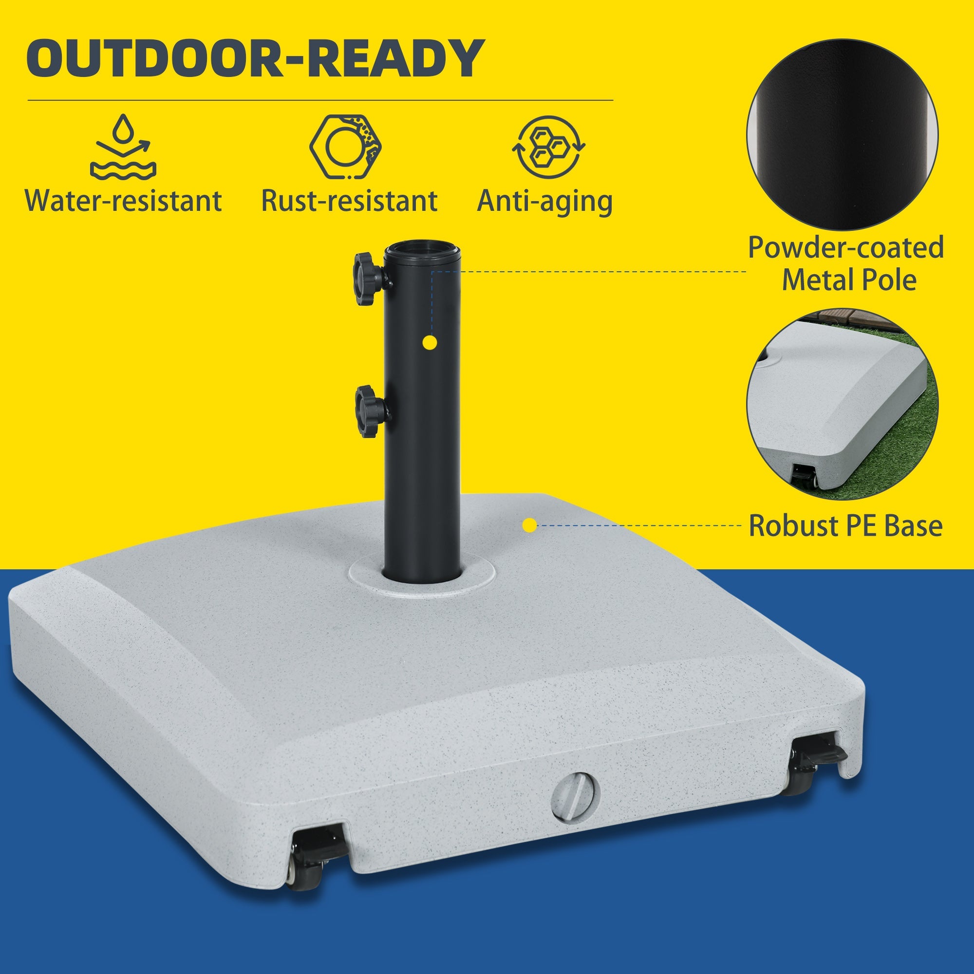 Outsunny 66lb Garden Umbrella Stand: Heavy Duty Water/Sand Fillable Holder Light Grey