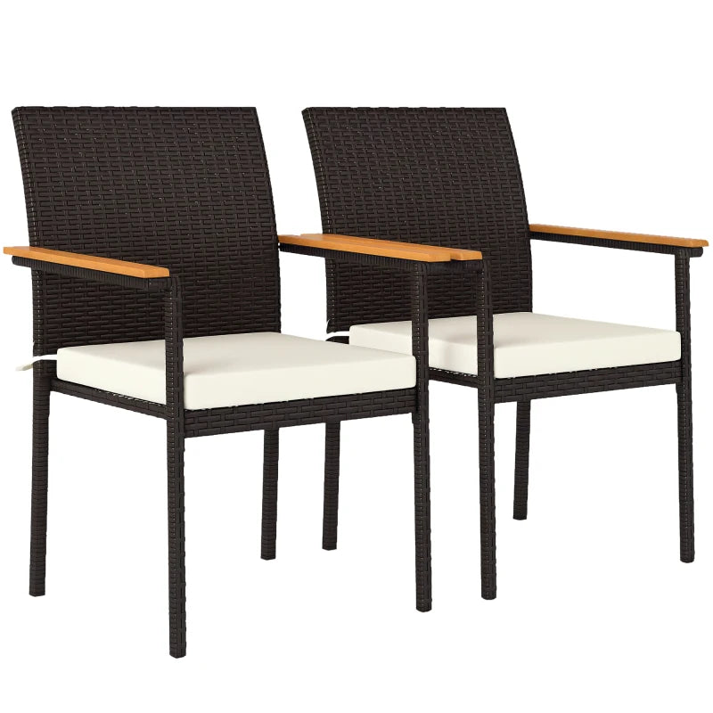 Stackable Wicker Patio Chairs Set of 2 with Removable Cushion, Armrest for Garden, Porch, Yard, Cream White