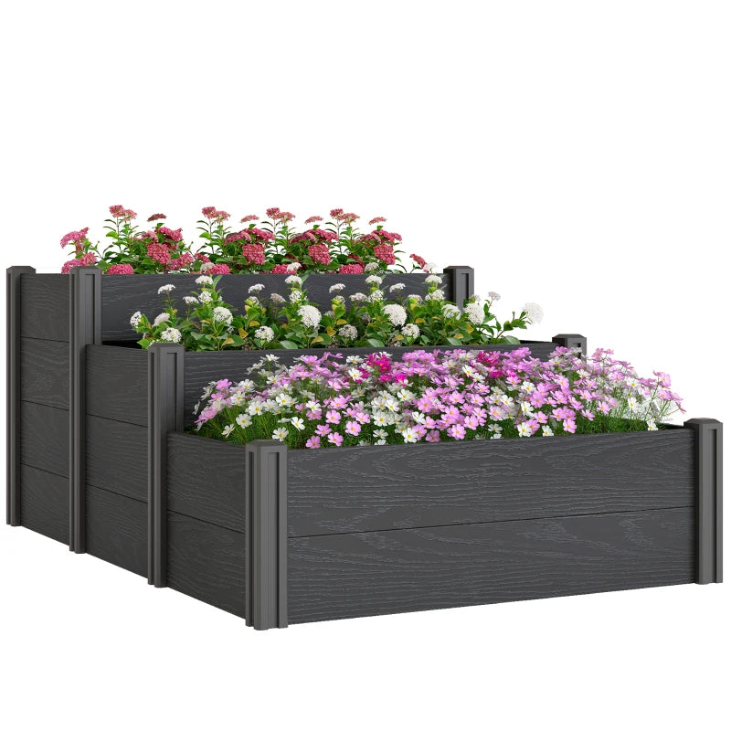 Vinyl Raised Garden Bed Kit, 3-Tier Elevated Garden Box with Open Bottom, DIY Assembly, Outdoor Raised Planter Box