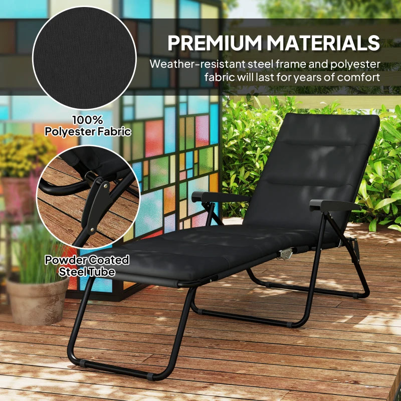 Foldable Lounge Chair, Reclining Patio Sun Lounger with 6-Position Adjustable Back, Black