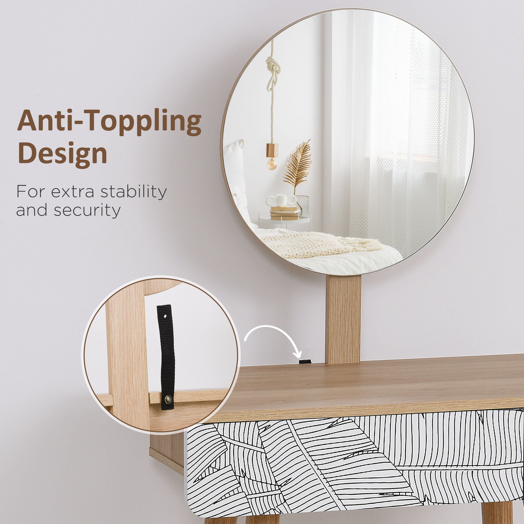 HOMCOM Dressing Makeup Desk Oak Color with Drawer and Mirror Wooden Small Elegant Durable for Bedroom