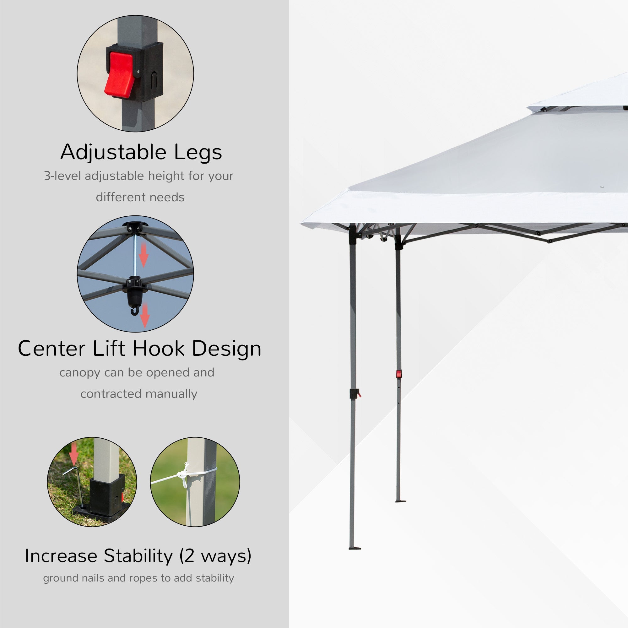 Outsunny 12' x 12' Pop Up Canopy Tent, with Double Roof and Adjustable Height for Garden Backyard, Light Grey and White