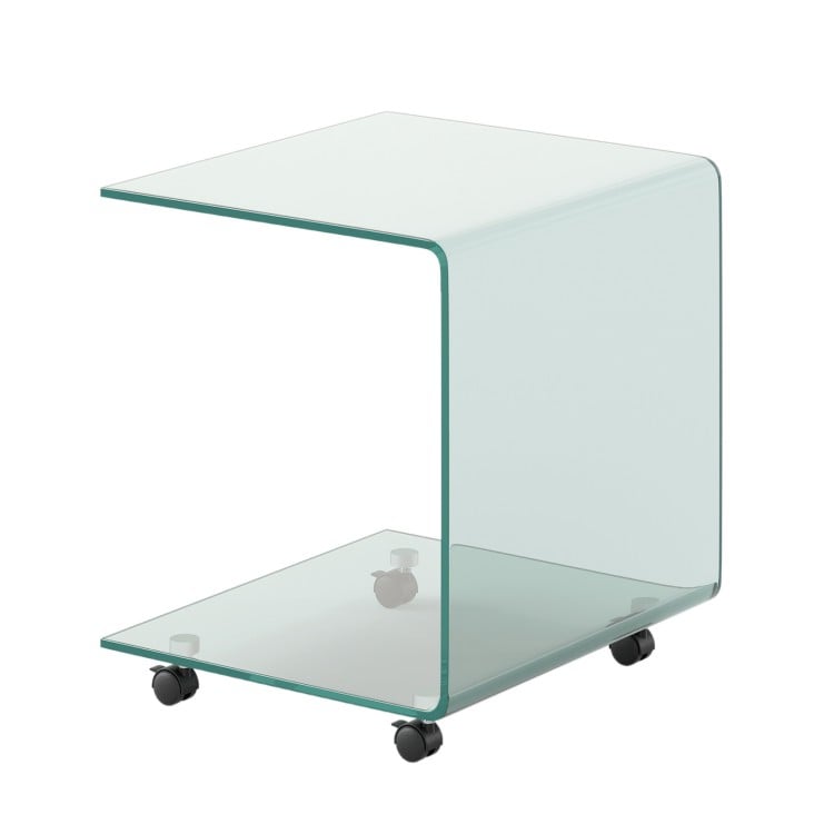 C-Shaped End Table Modern Tempered Glass Side Table with Shelf-Transparent