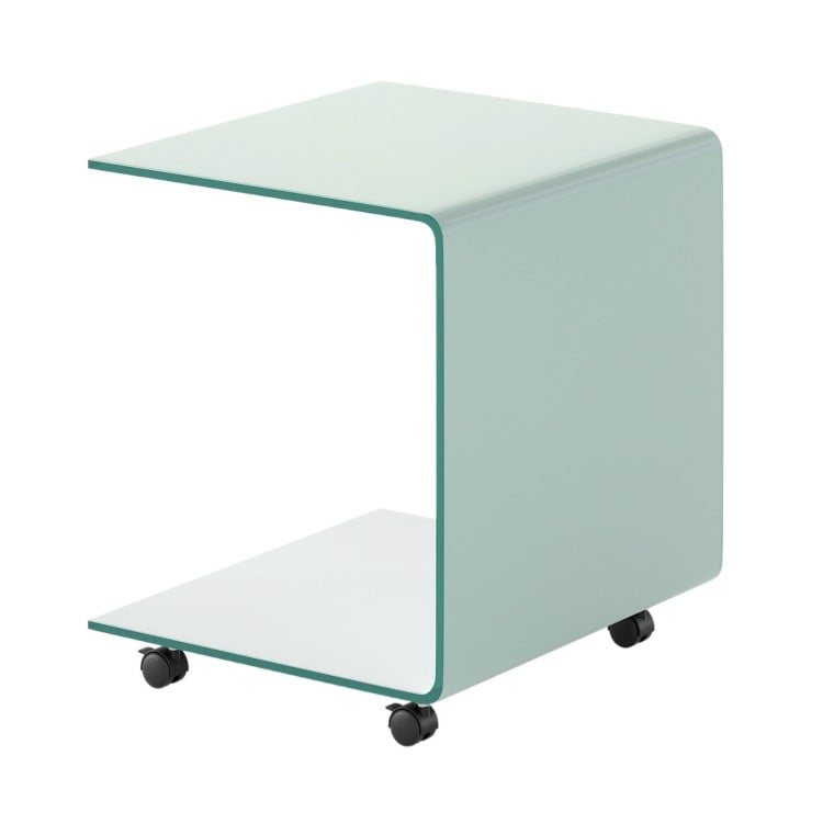 C-Shaped End Table Modern Tempered Glass Side Table with Shelf-White