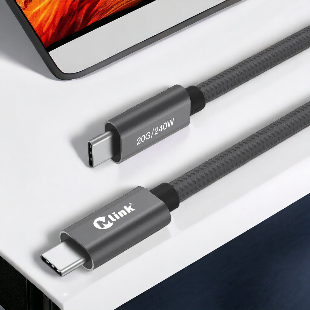 Câble tressé USB-C 3.2 PD240W 48V/5A 20Gops mâle à mâle de haute qualité