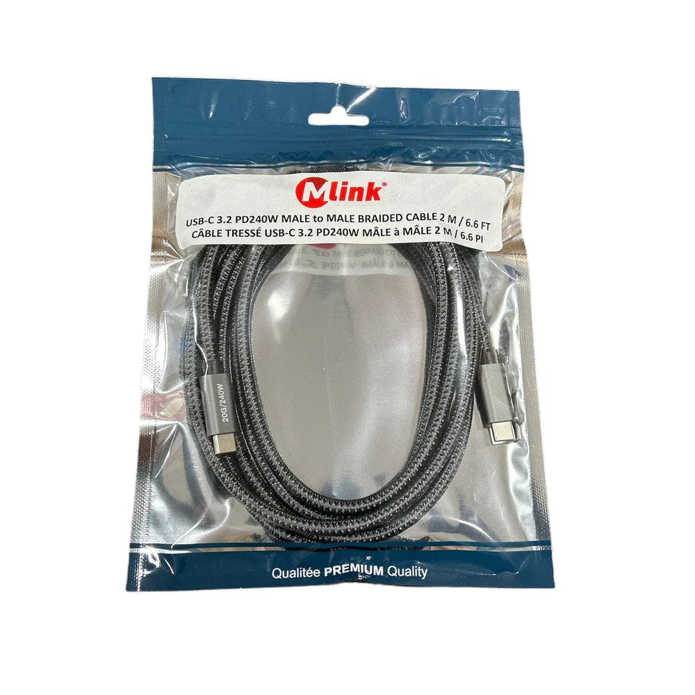 Câble USB-C PD240W 20 Gbit/s en nylon tressé à transfert rapide