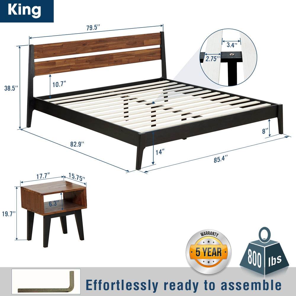 Emery Solid Wood Bed Frame & Nightstand Bedroom Set