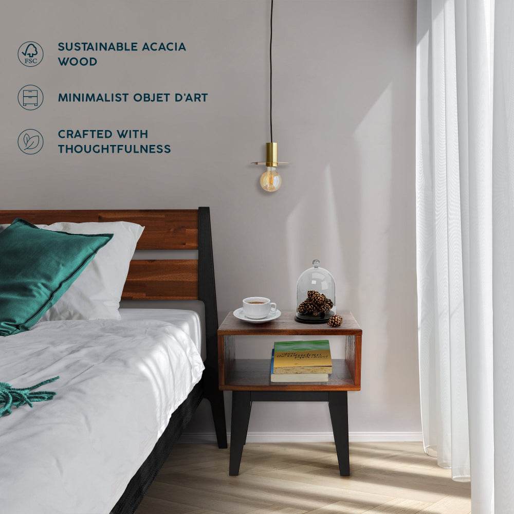 Emery Solid Wood Bed Frame & Nightstand Bedroom Set