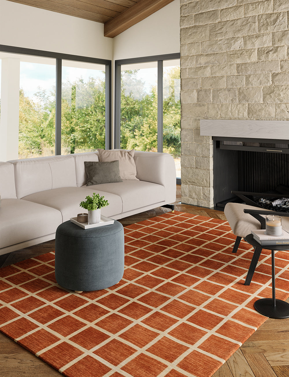 Caper Orange Natural Checkered Rug