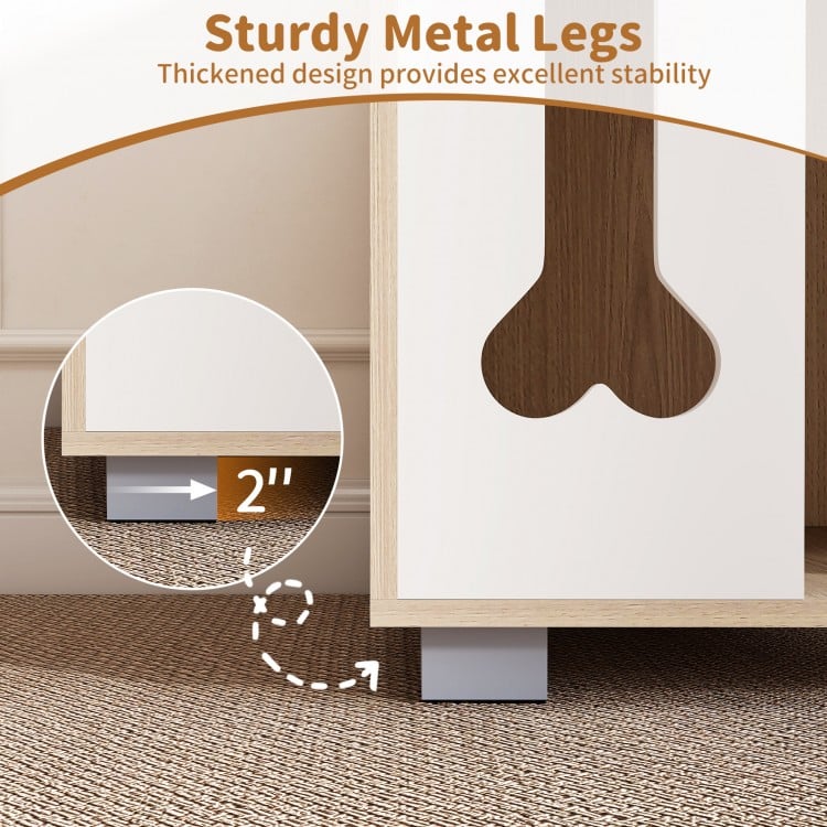 Cat Bed Side Table Wooden Cat Condo with Bone-shape Window and Thick Metal Legs-Natural