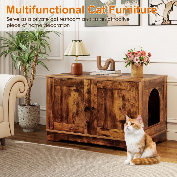 Cat Litter Box Enclosure Furniture Indoor Wooden Cat House End Side Table Nightstand-Brown
