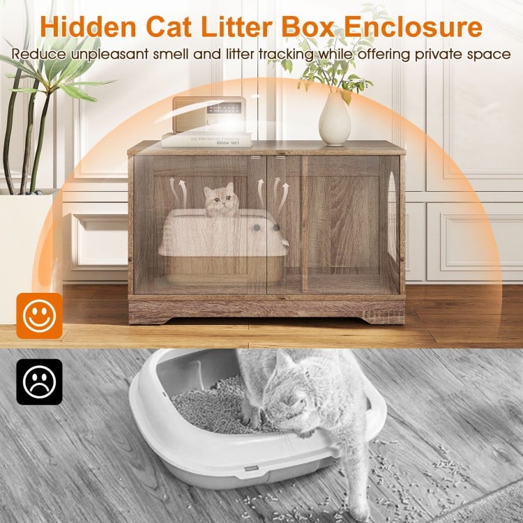 Cat Litter Box Enclosure Furniture Indoor Wooden Cat House End Side Table Nightstand-Grey