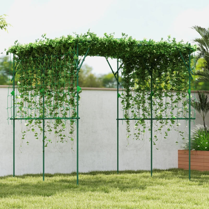 Garden Arch Cucumber Trellis for Climbing Plants, 7.3 FT Tall Metal Plant Trellis Support with Climbing Net, Green