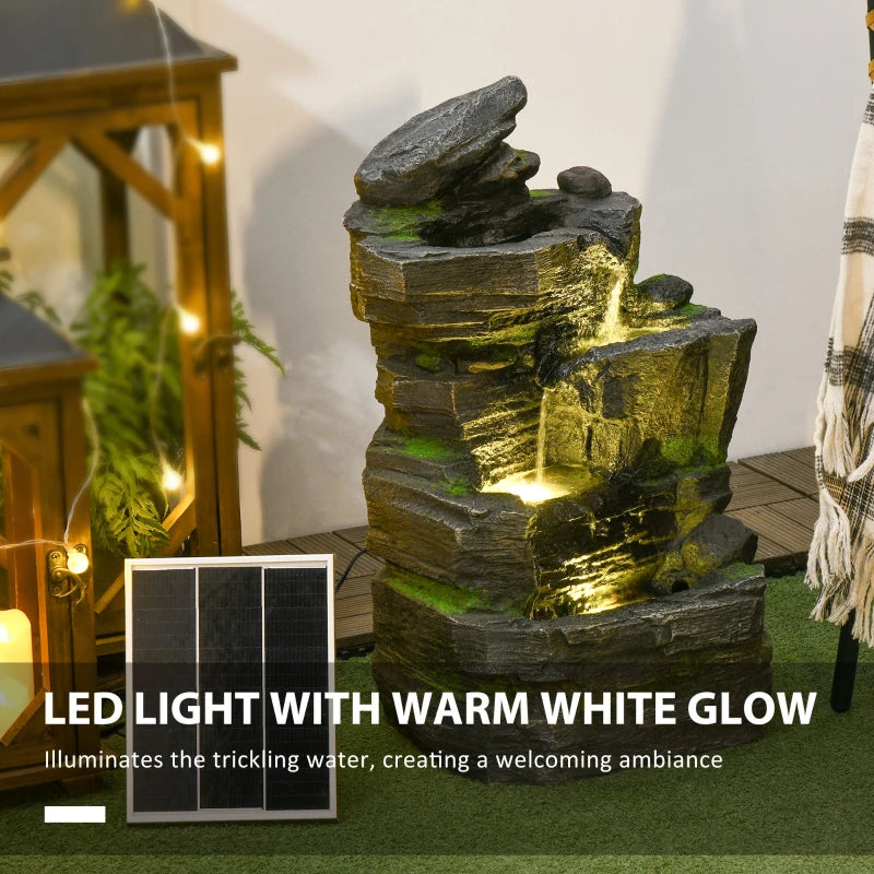 Garden Water Feature with LED Lights and Pump, 4 Tier Cascading Water Fountain for Outdoor