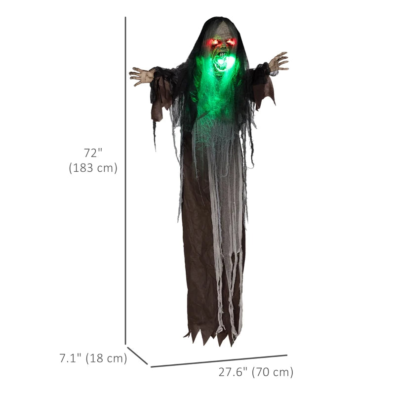 HOMCOM 6.4' Life-Size Winged Grim Reaper – Animated Halloween Decoration, Light-Up Eyes