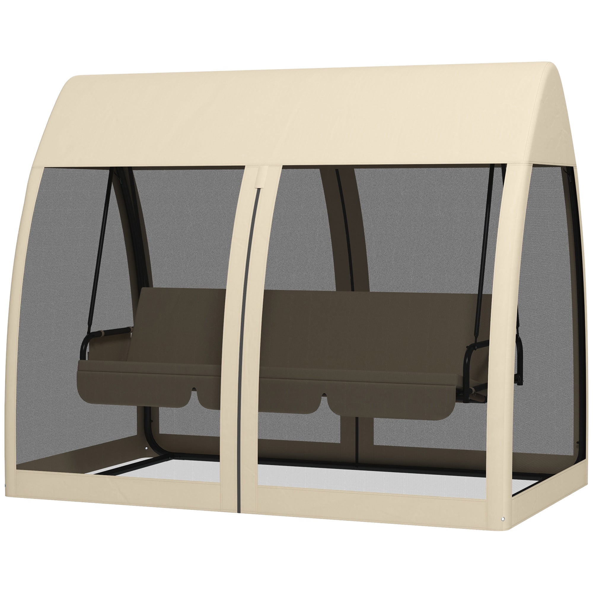 Outsunny 3-Seater Outdoor Swing Chair Chaise Lounger Bed Garden Hammock with Steel Stand, Canopy Netting Walls, Coffee