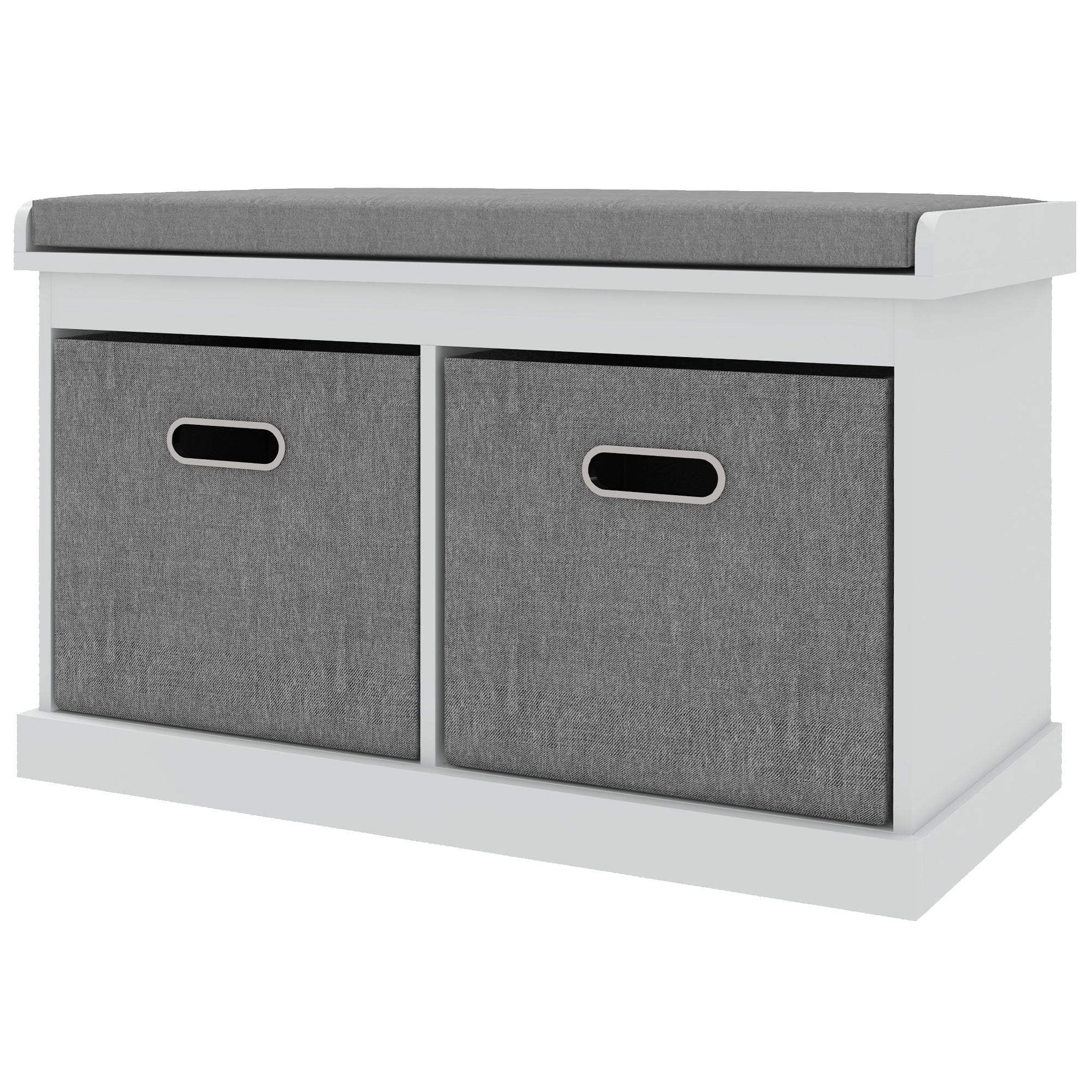 HOMCOM Shoe Storage Entryway Bench Seat with Cushion 2 Fabric Drawers for Hallway White