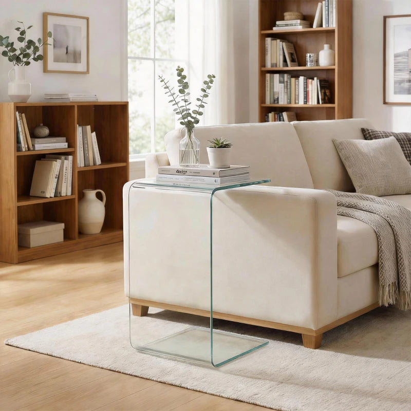 Glass Coffee Table, Clear Coffee Table for Living Room, Modern Rectangle Center Table with Safe Rounded Edges