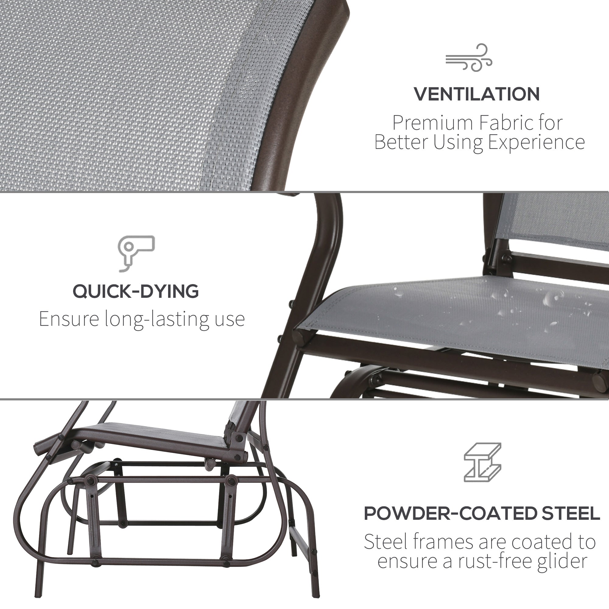 Outsunny Patio Glider Rocking Chair Double Seat Outdoor Light Grey Steel Frame Mesh Backrest Garden Furniture