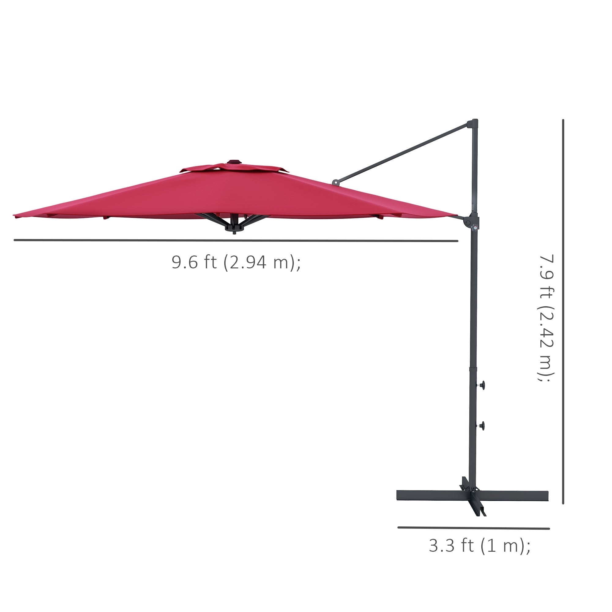 Outsunny Radiant Pavilion: 10FT Aluminum Offset Patio Canopy with 360° Rotation, Crank Tilt Mechanism Outdoor Red