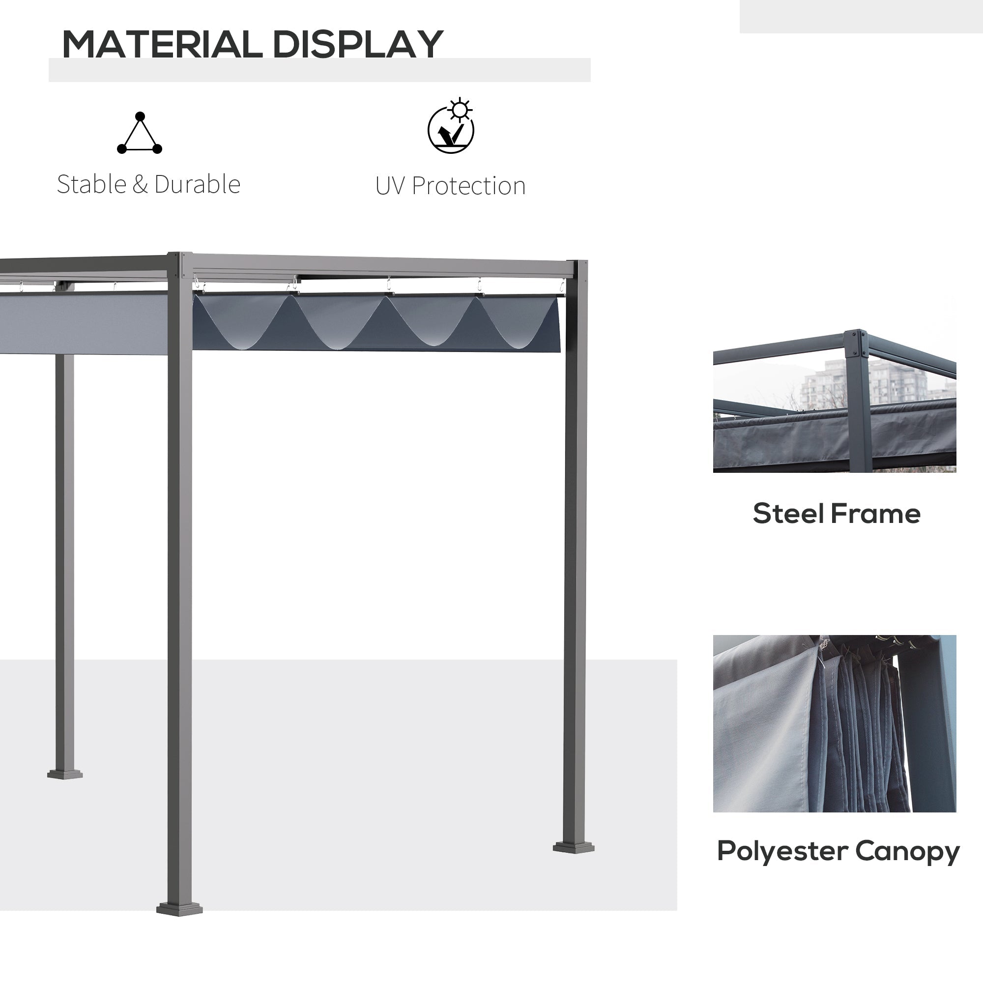 Outsunny 13' x 10' Patio Pergola with Retractable Canopy, Outdoor Sun Shelter, Yard Shade, Dark Grey
