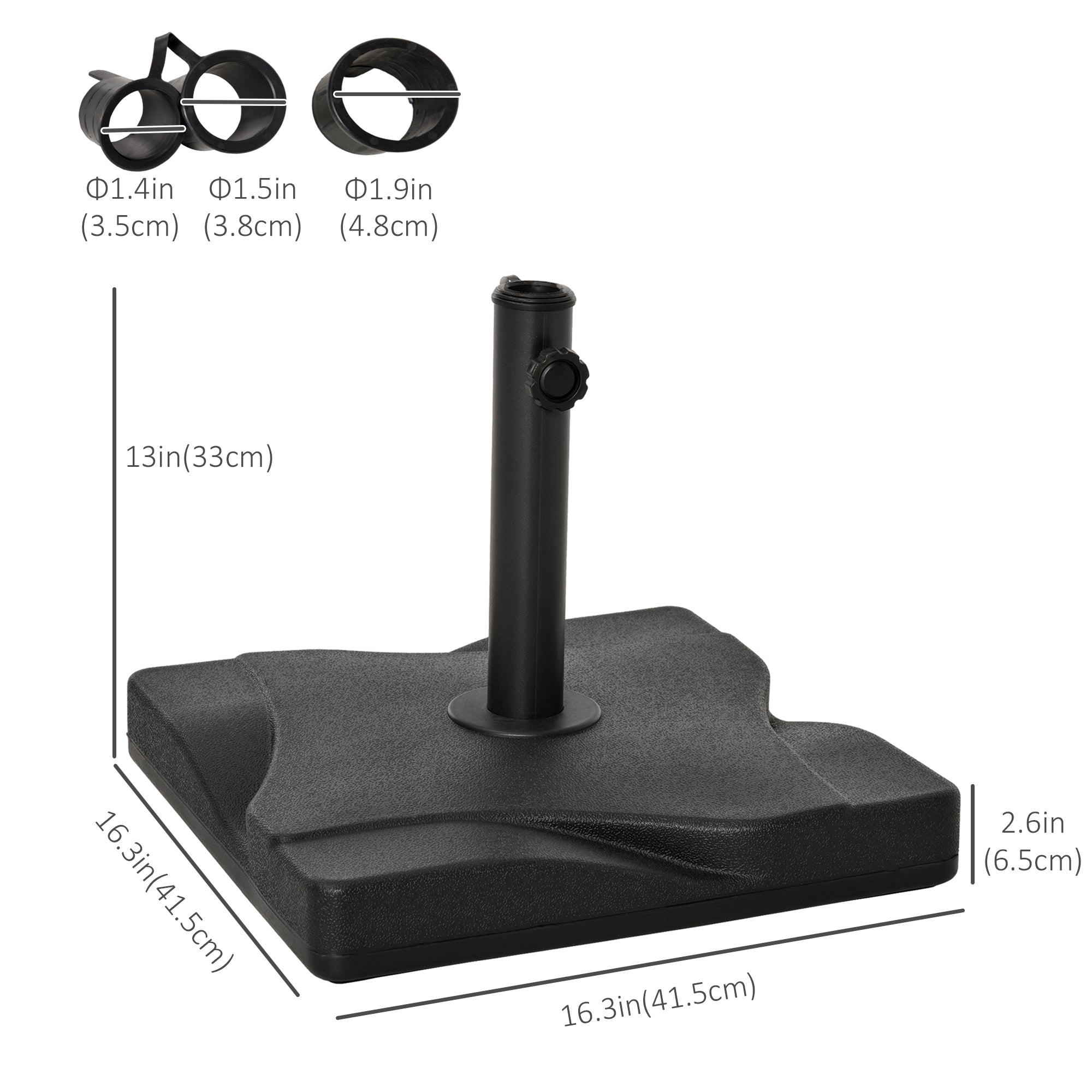 Outsunny Square Solidity: Cement Parasol Base, Outdoor Garden Patio Umbrella Stand Holder, Fits Φ32mm Φ38mm Φ48mm Pole, Black Finish
