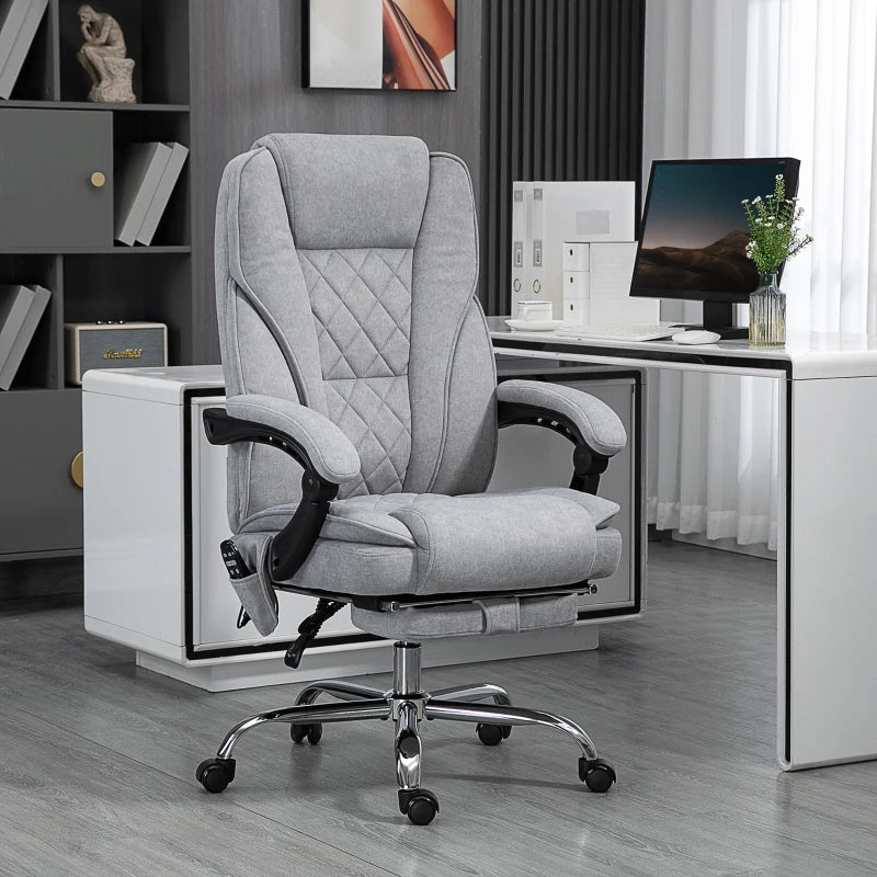 Massage Office Chair, Reclining Computer Chair with Adjustable Height and Footrest, Grey