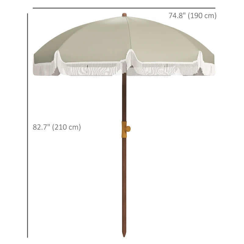 6.2' Beach Umbrella for Travel, Vent, Ruffles, Carry Bag, Portable Outdoor Umbrella for Garden, Light Green