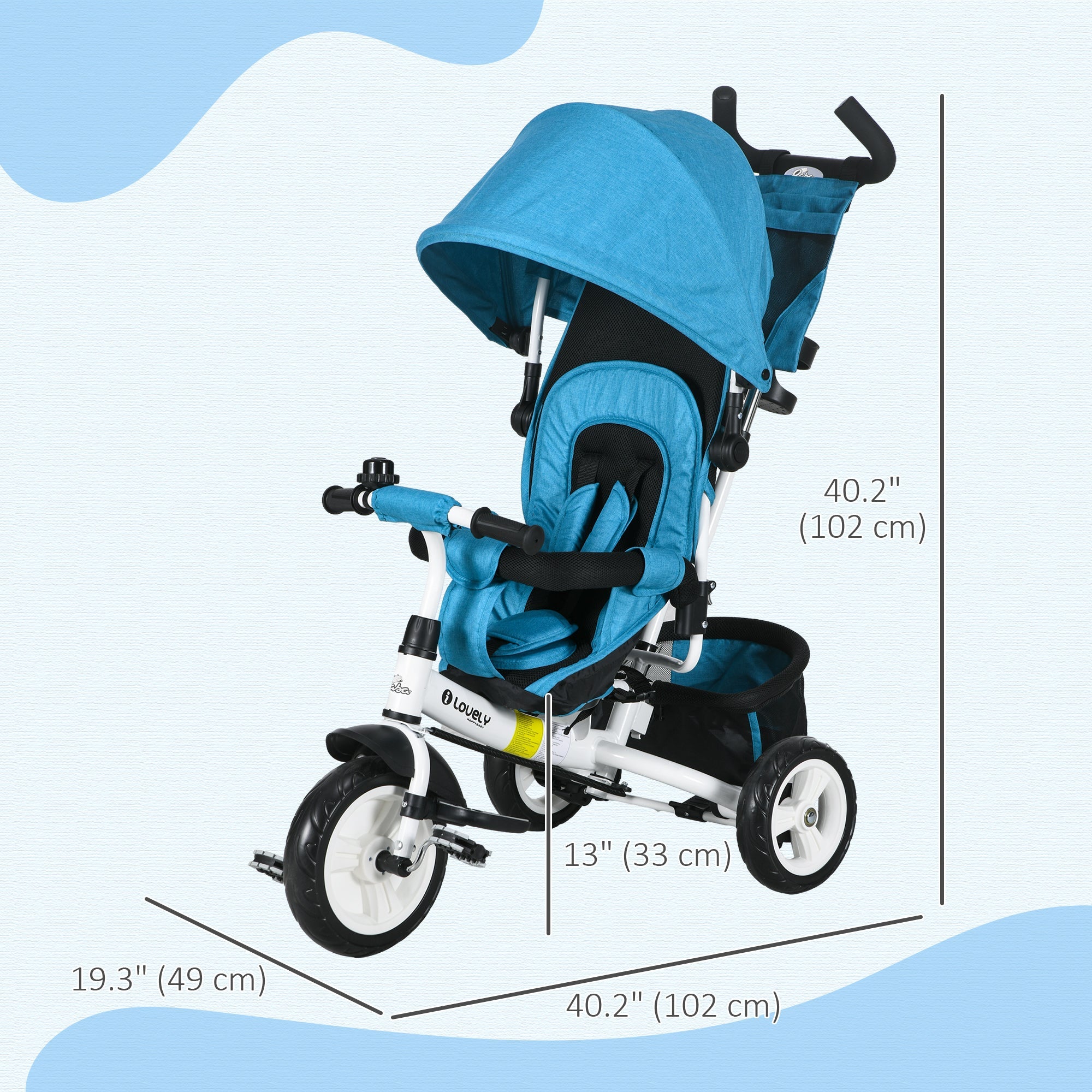 Qaba Convertible 4-in-1 Toddler Tricycle with Parent Handle for Kids 1-5 Years Outdoor Play Blue