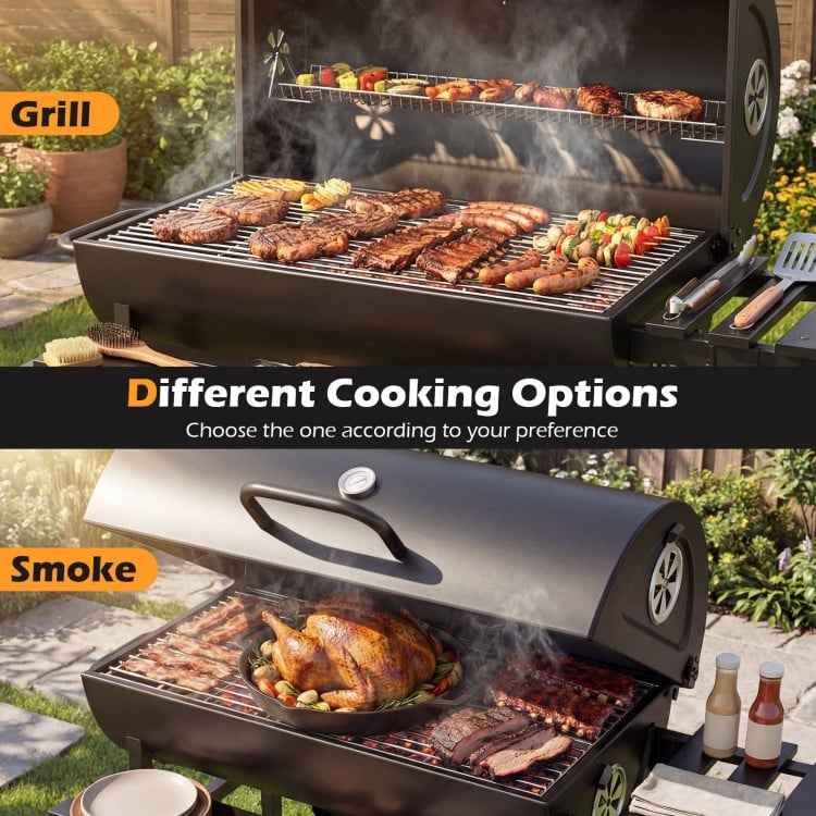 Charcoal BBQ Grill Outdoor Smoker Grill Combo with Thermometer