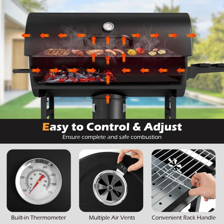 Charcoal BBQ Grill Outdoor Smoker Grill Combo with Thermometer