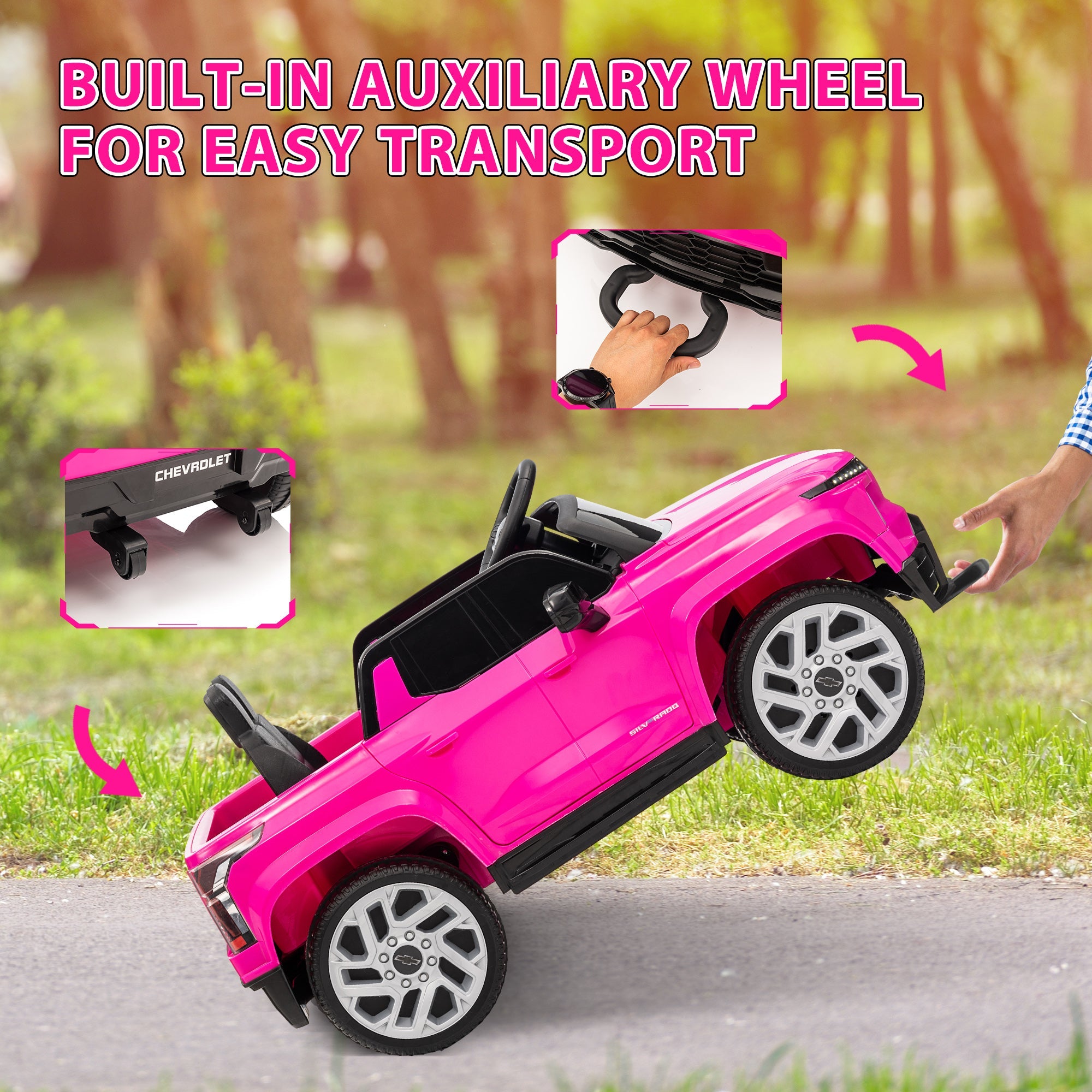 Qaba 12V CHEVROLET SILVERADO EV RST Licensed Kids Car w/ Remote, Spring Suspension, Soft Start, Training Wheels, Pink