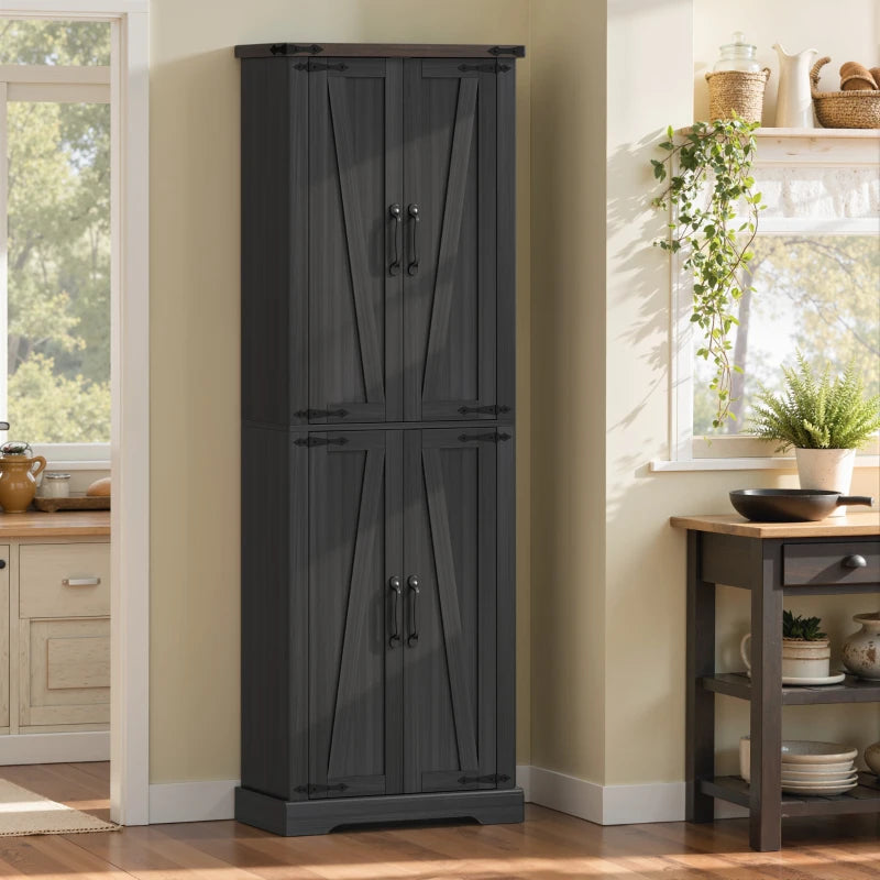 72" Pantry Cabinet, Farmhouse Freestanding Kitchen Storage Cabinet with Adjustable Shelves for Dining Room, Black