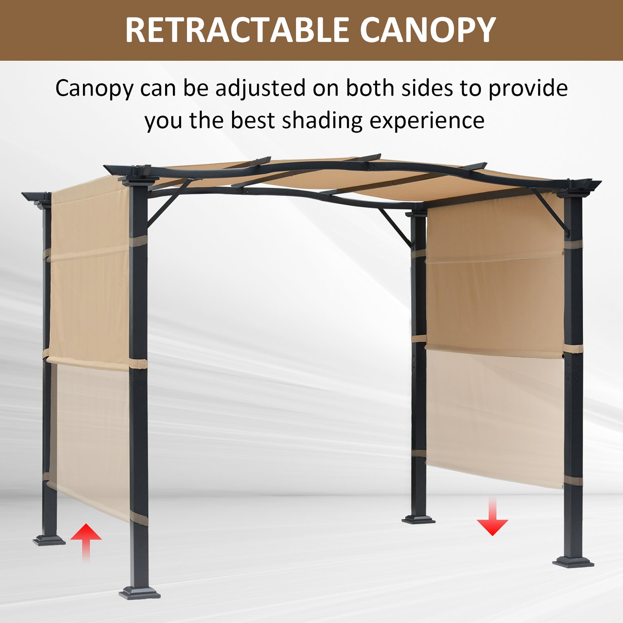 Outsunny Gazebo 8x10ft Outdoor Retractable Pergola Canopy Tent Adjustable Side Sun Shade Khaki