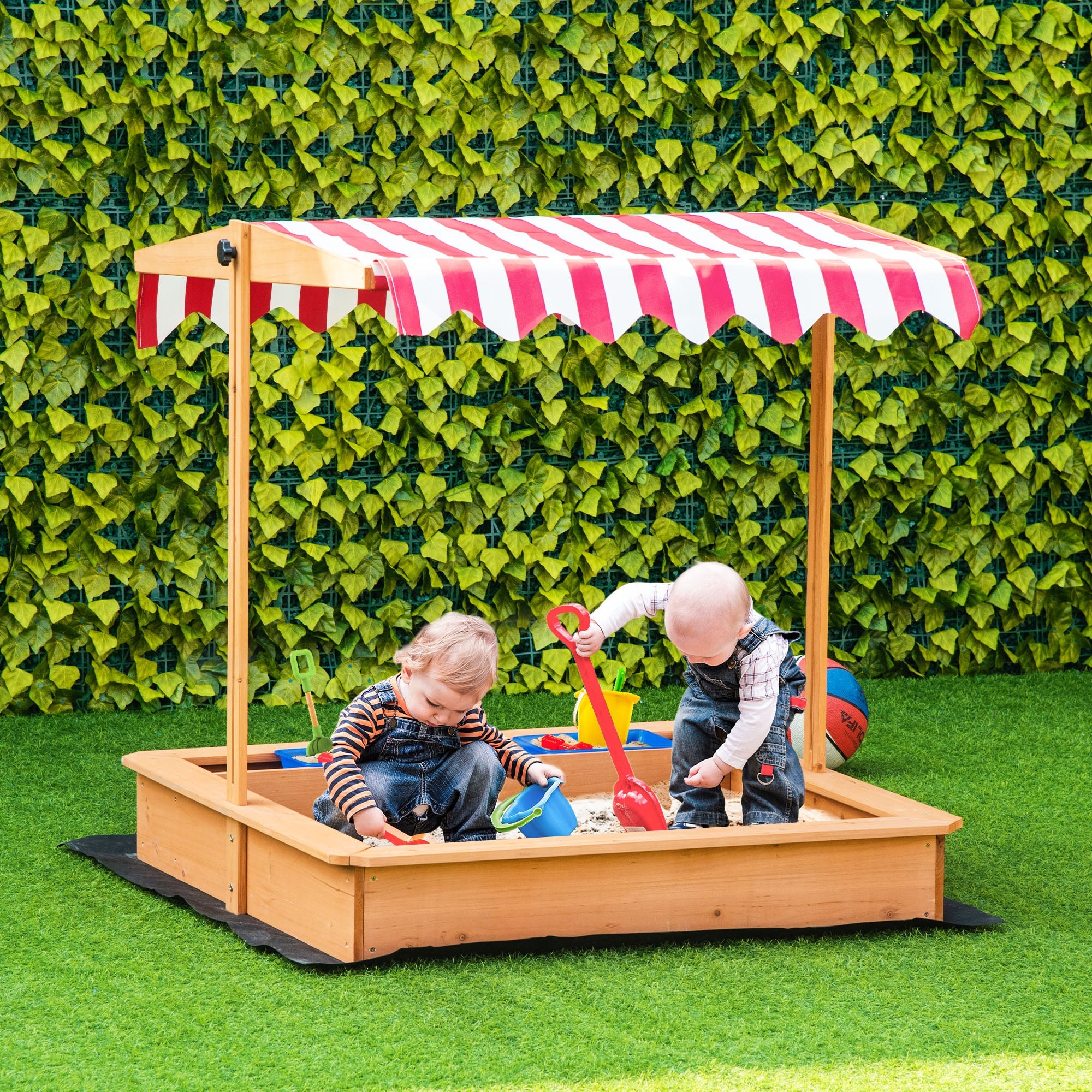 Outsunny Children's Wooden Sandbox, Outdoor Sand Play Station for Boys & Girls 3-7 Years Old