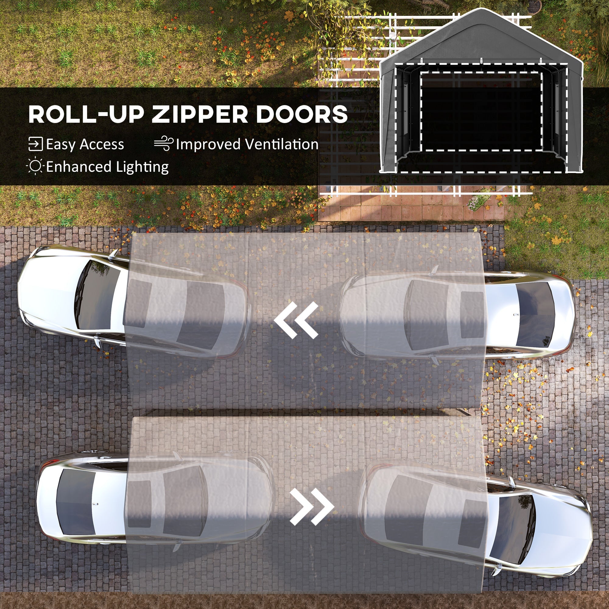 Outsunny 12 x 20ft Carport with 2 Roll-Up Doors, 4 Windows, Portable Garage with Removable Sidewalls for Car, Truck, Dark Grey