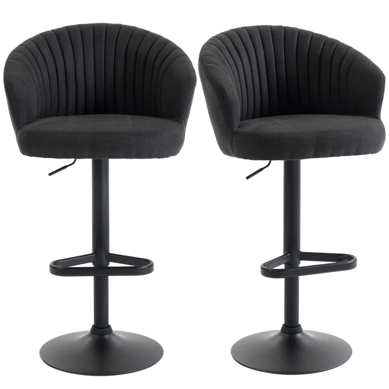 Adjustable Bar Stools Set of 2, Upholstered Kitchen Stools with Swivel Seat, Steel Frame, Footrest, Black