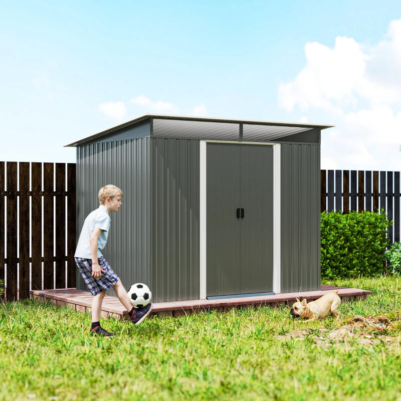 9' x 6.5' Outdoor Metal Garden Shed Utility Tool Storage Steel Backyard House, Dark Grey
