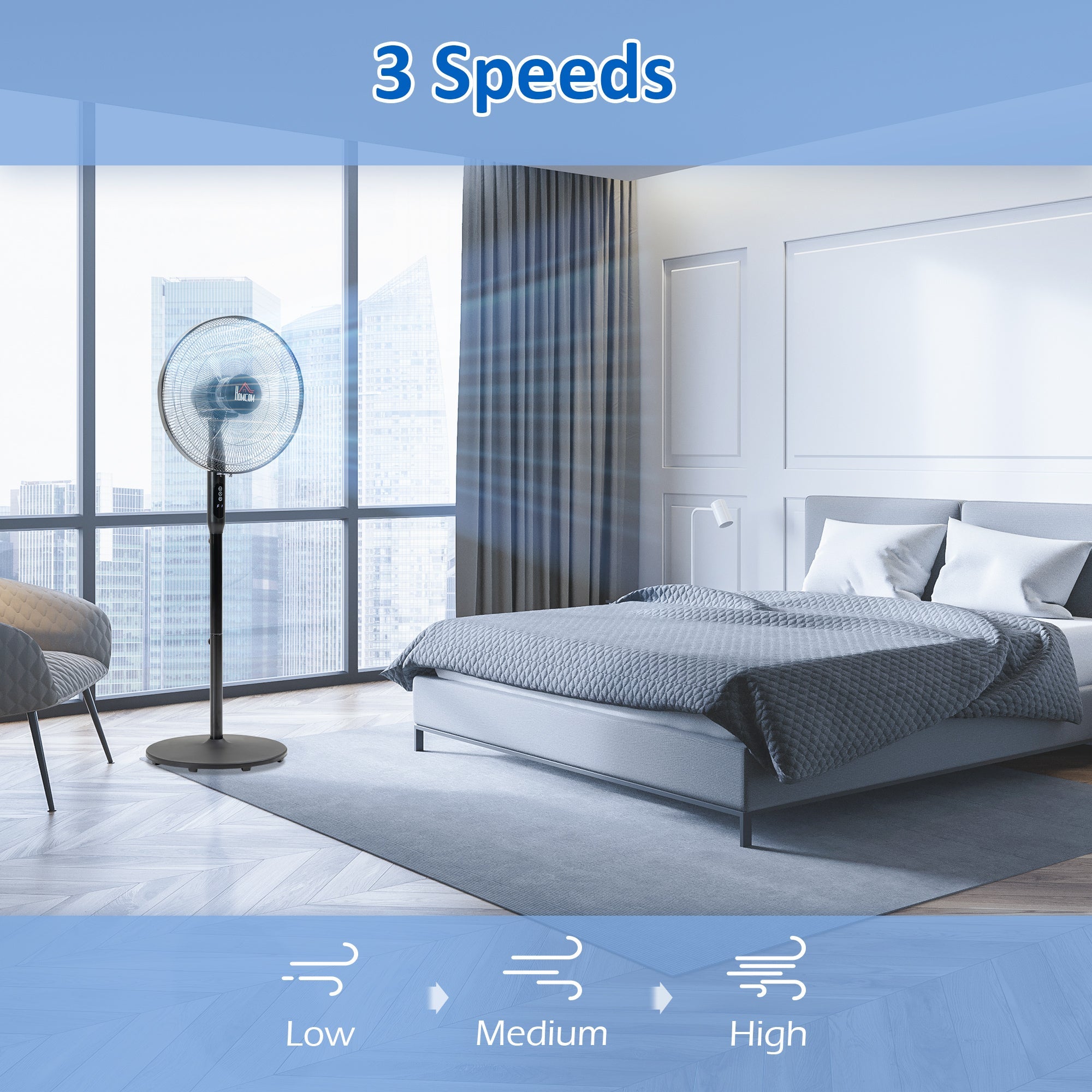 HOMCOM Oscillating Standup Fan with Remote LED Display Cooling Device for Home Office Black