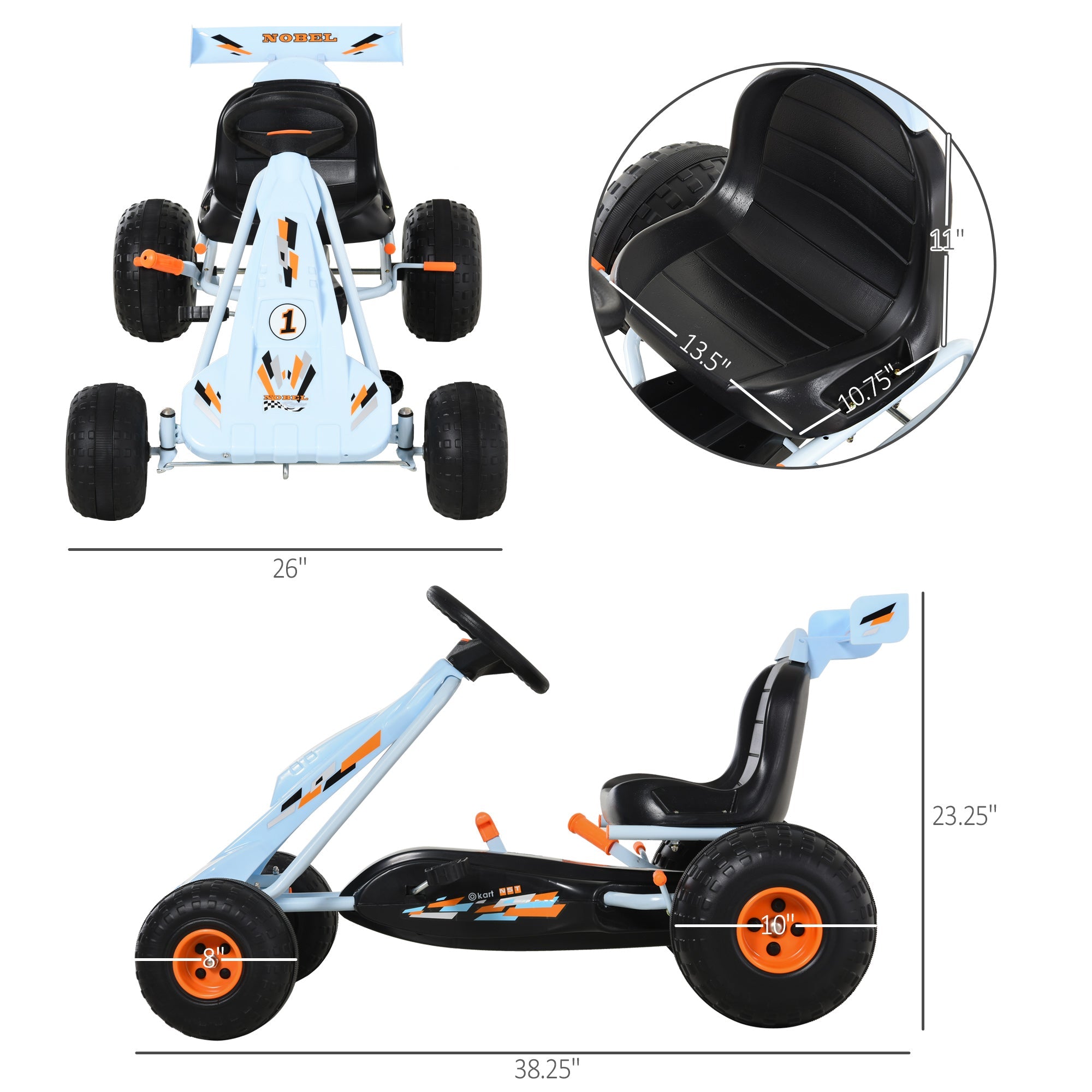 Aosom Pedal Powered Go Kart for Kids 4 Wheel Ride on Car Adjustable Seat Handbrake Cute Style