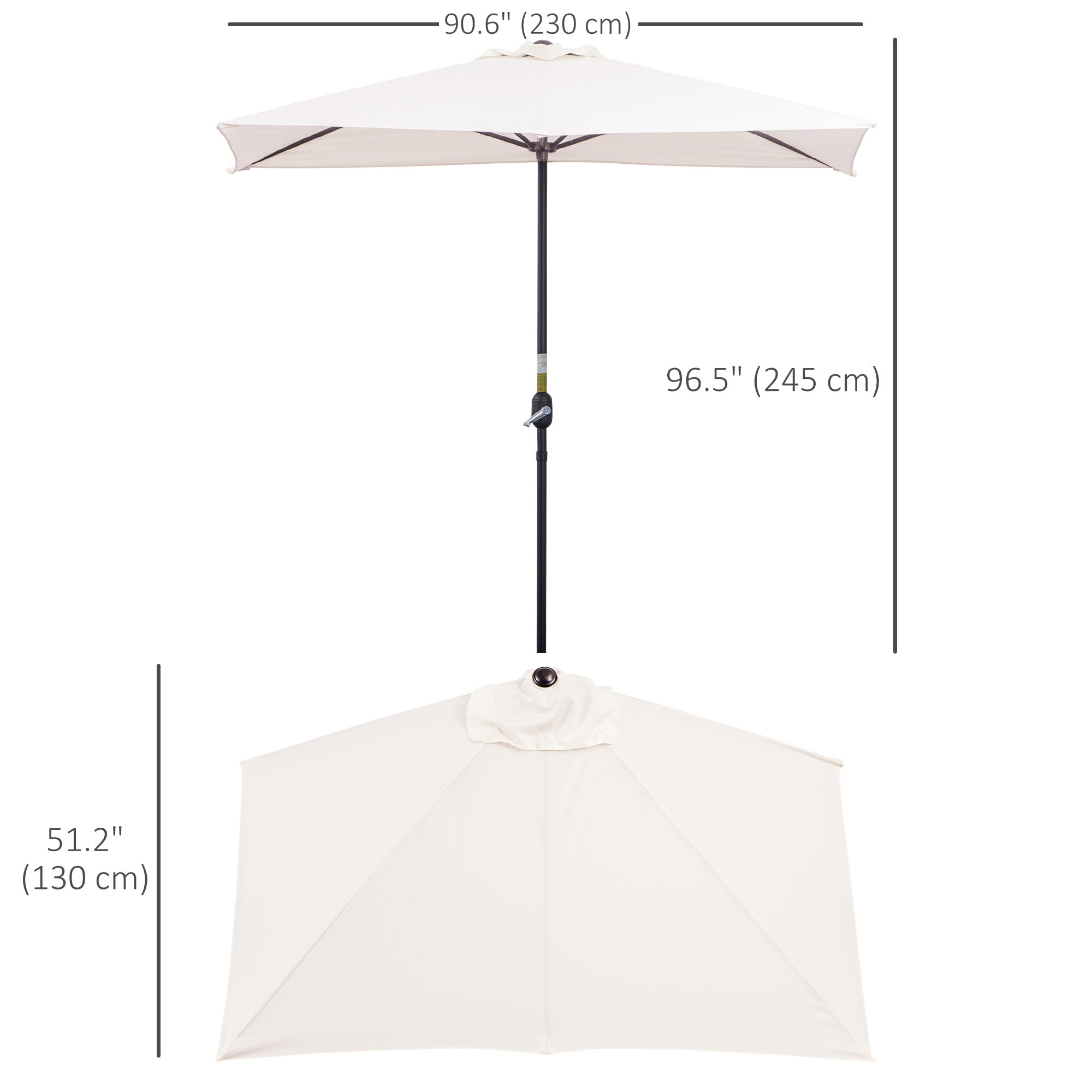 Outsunny 8ft Half Umbrella Outdoor Balcony Parasol Patio Garden Outdoor Window Sun Shade w/ 5 Ribs, Cream White