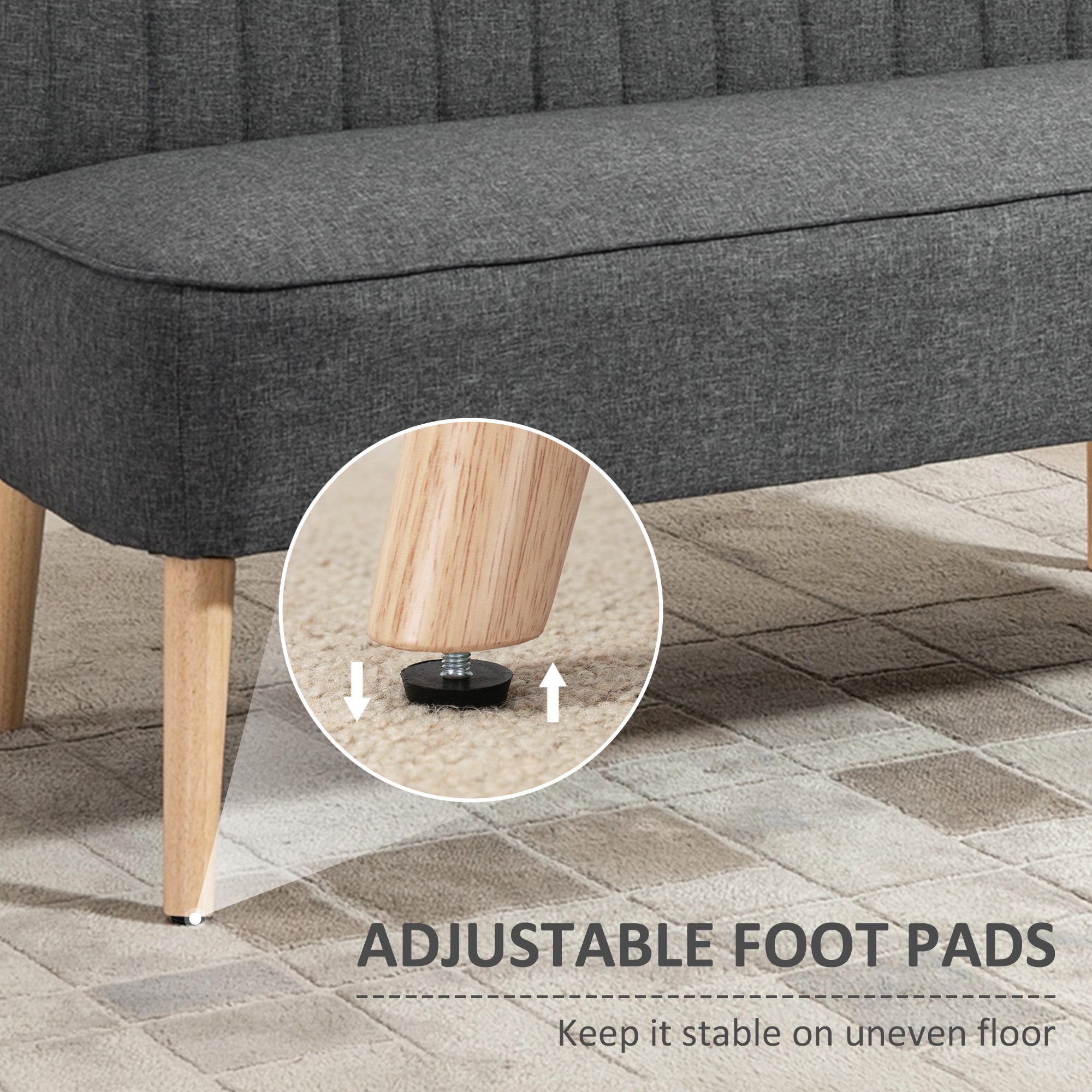 HOMCOM Sofa 2 Seat Modern Upholstered Two Seater Couch Rubber Wood Legs Light Grey Bedroom Furniture