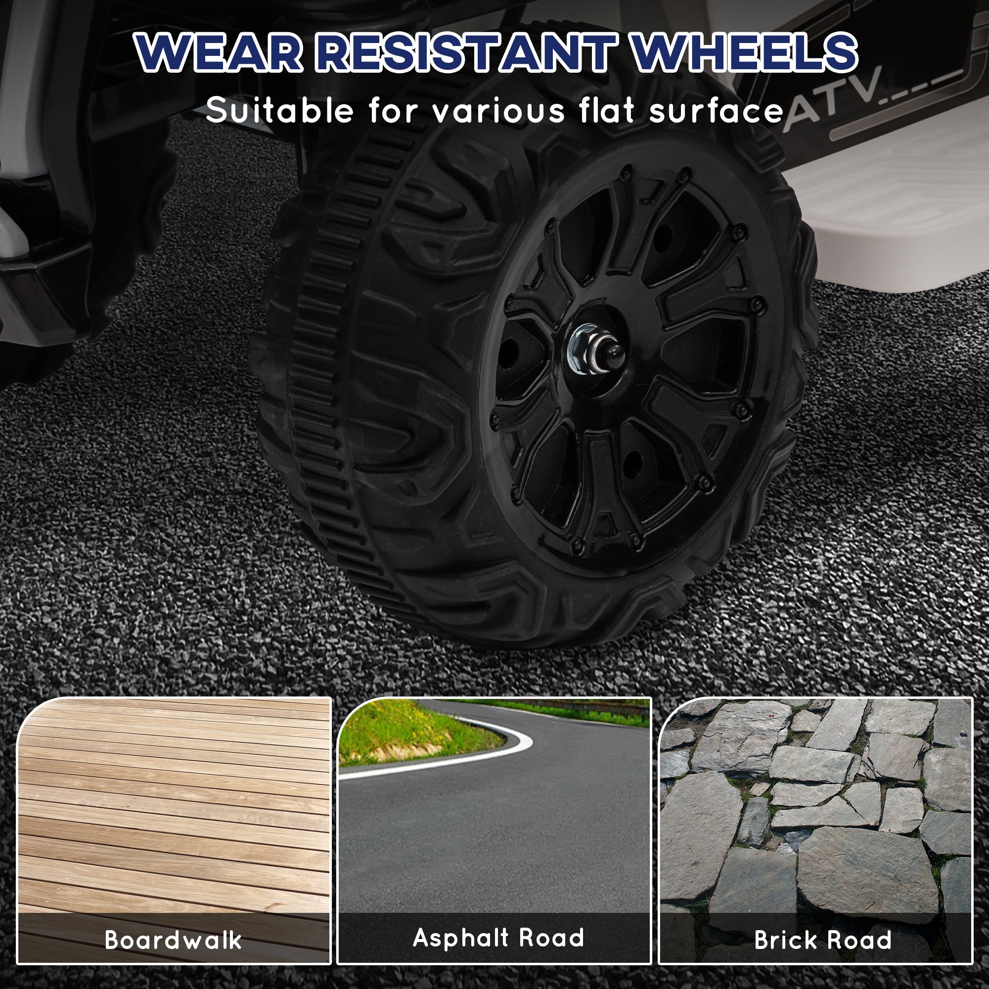 Qaba Kids ATV, 6V Battery Powered Electric Vehicle with Headlights, Forward/Reverse Switch for 18-36 Months, White